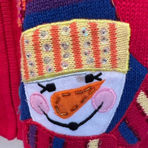 Vintage Y2K Era Tiara International Red Snowman Festive Winter Cardigan Size XL - Picture 6 of 10